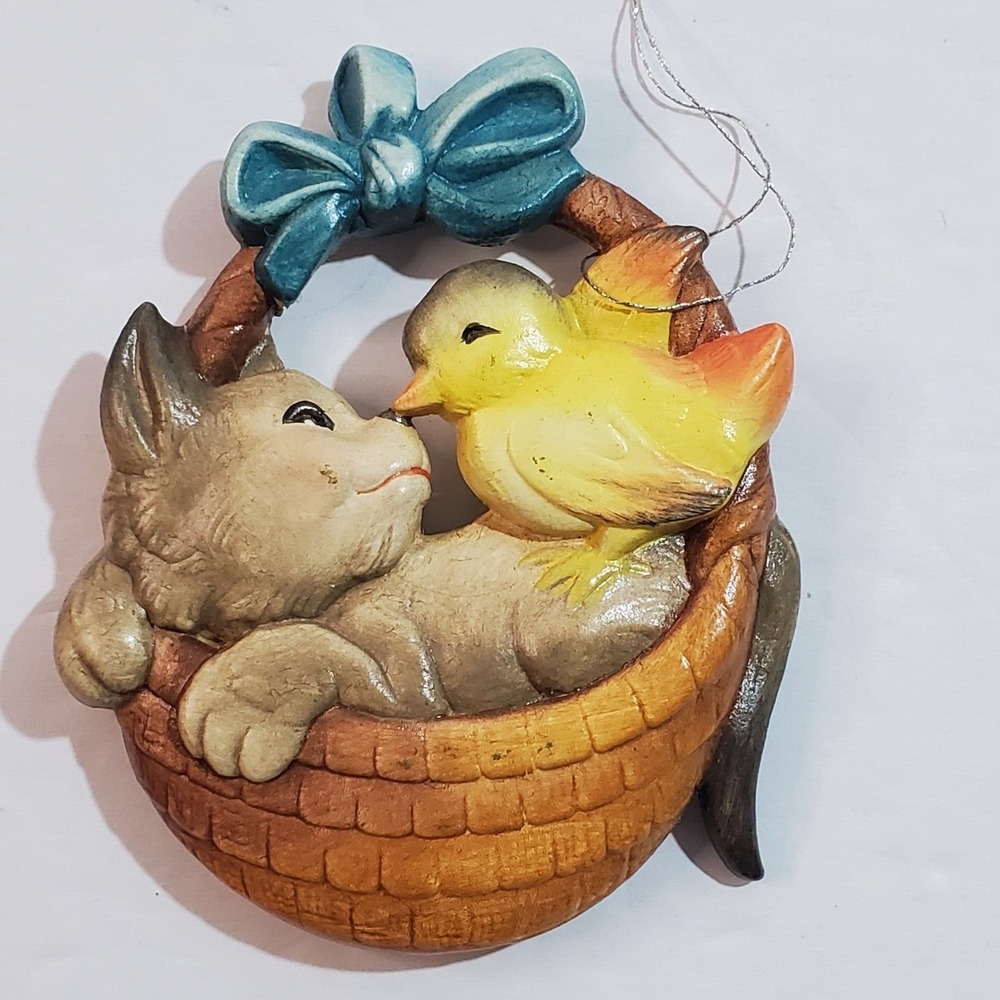 Vintage Anri Juan Ferrandiz Italy Chick and Kitten In Basket Christmas Ornament